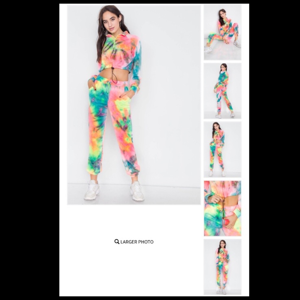 Neon Tie Dye Zip-Up Pull Over and Jogger Set